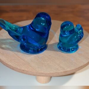 1994 Blue Bird Of Happiness Art Glass and Baby Bird 1990s